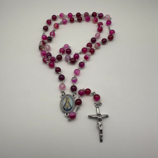 Terço de Pedra Ágata Rosa