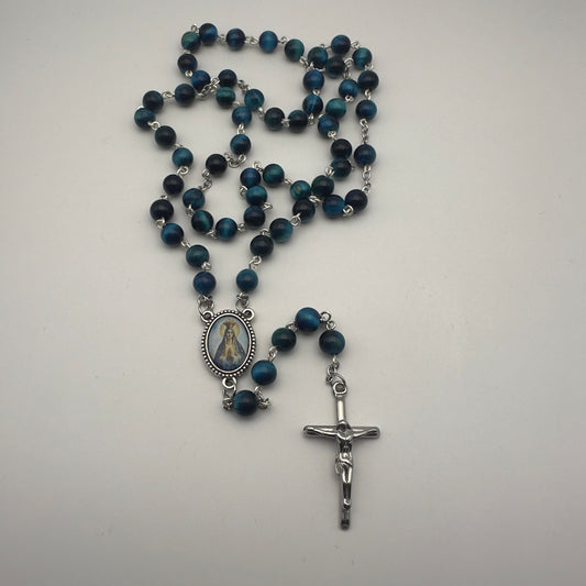 Terço de Pedra Olho de Tigre Azul