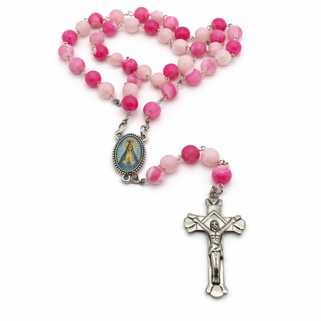 Terço de Pedra Agata Rosa (Rachadura)