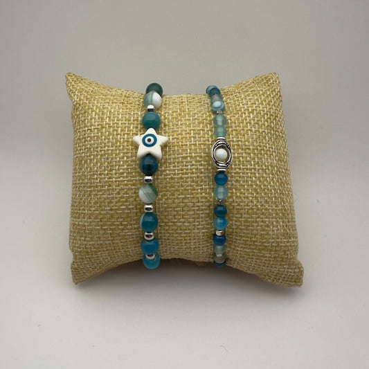 Pulseira de Pedra Ágata Azul