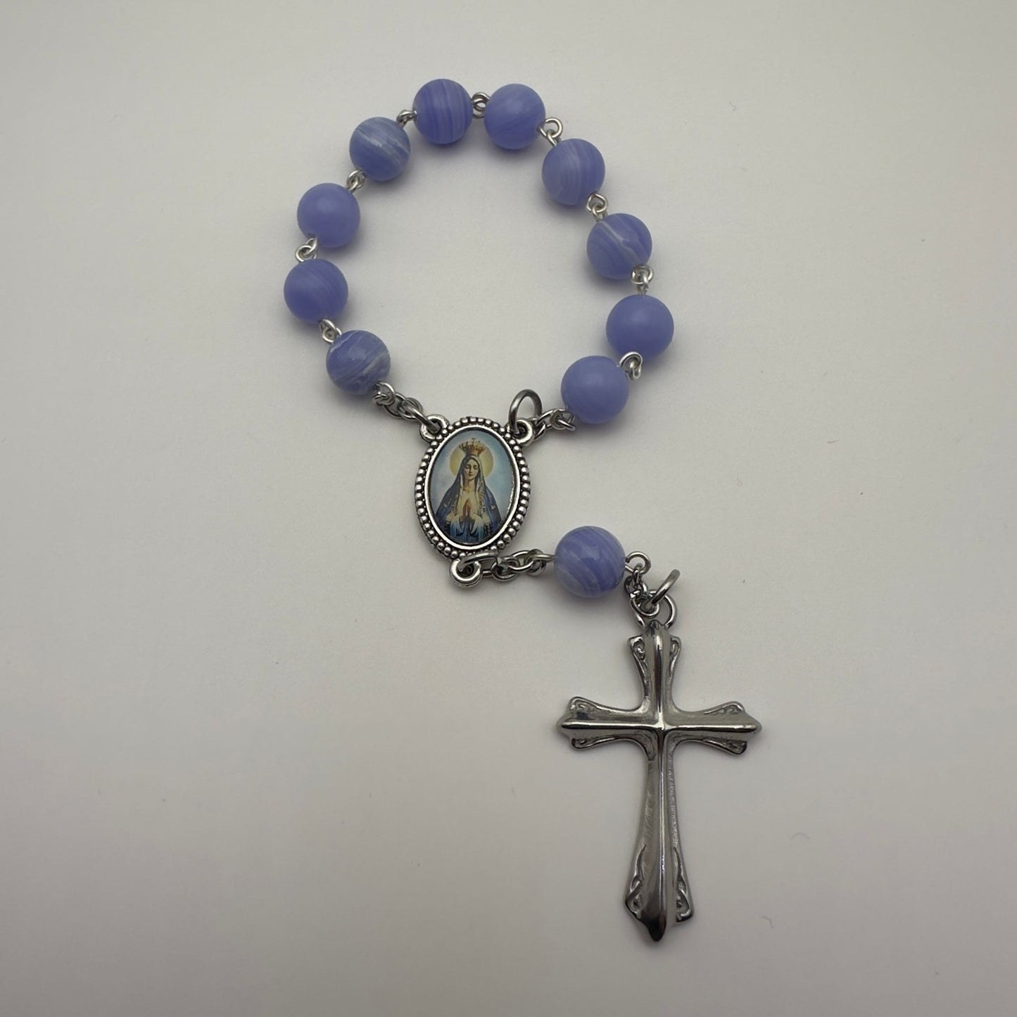 Dezena de Pedra Ágata Azul Rendada
