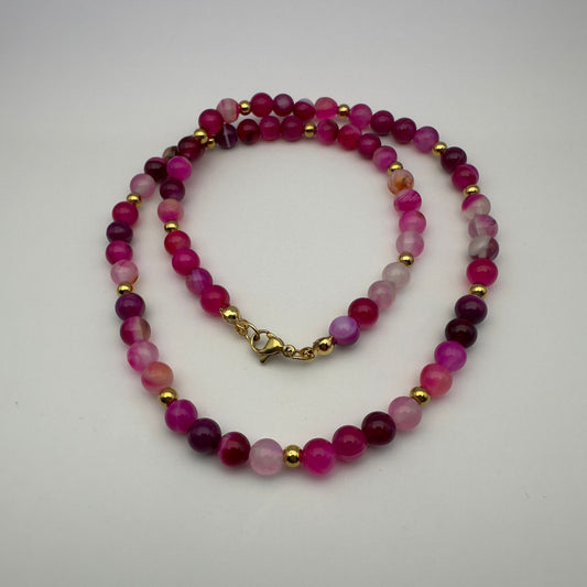 Colar de Pedra Ágata Rosa
